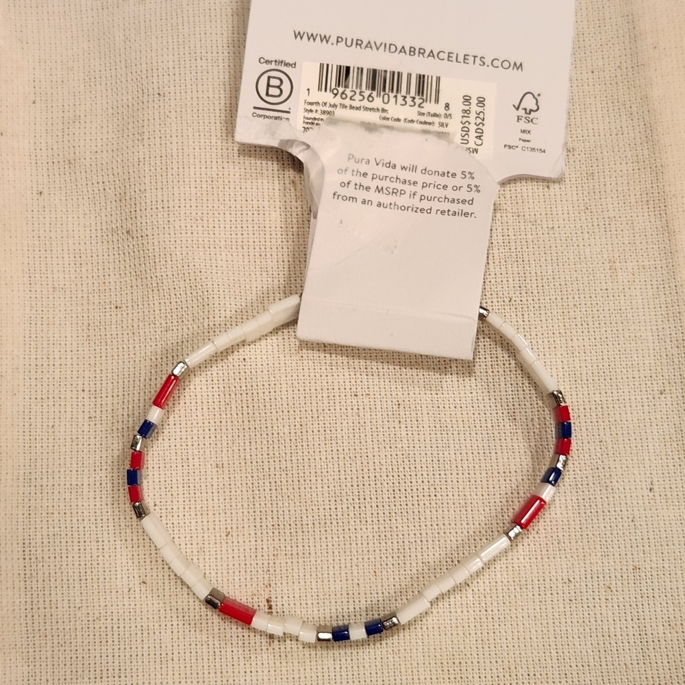 Used 4th of July Tile Bead PV Bracelet